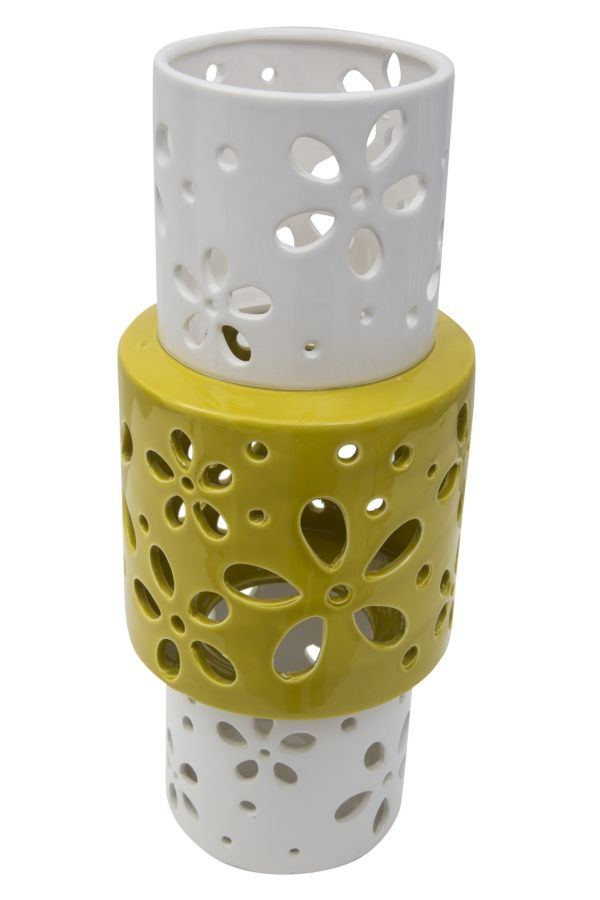 Vaso Yellow Ring Ø14x34 cm Porcellana Bianco e Verde-1