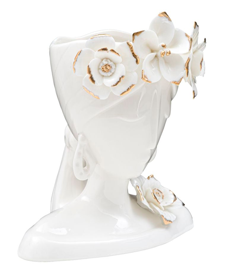 Vaso Woman Young 21,7x14x21 cm Porcellana Bianco e Oro-2