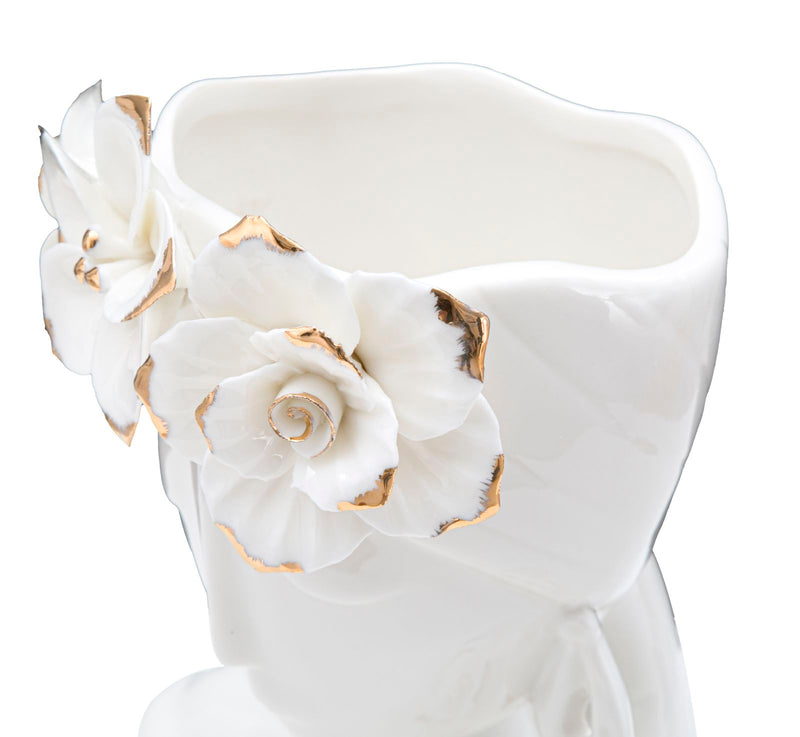 Vaso Woman Young 21,7x14x21 cm Porcellana Bianco e Oro-3