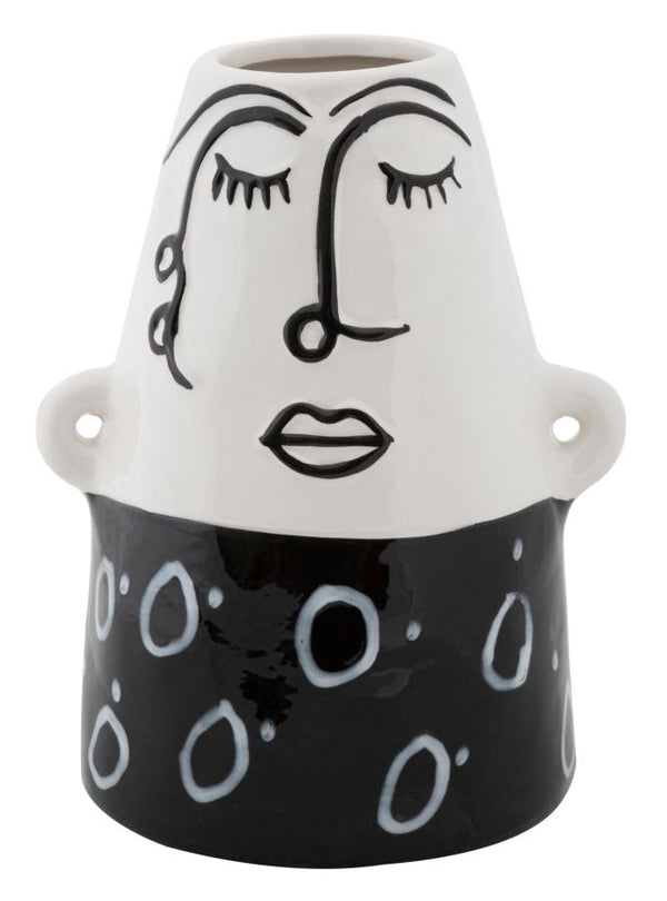 Vase Thinking Face 16,2x13,3x21 cm en porcelaine noire et blanche acquista