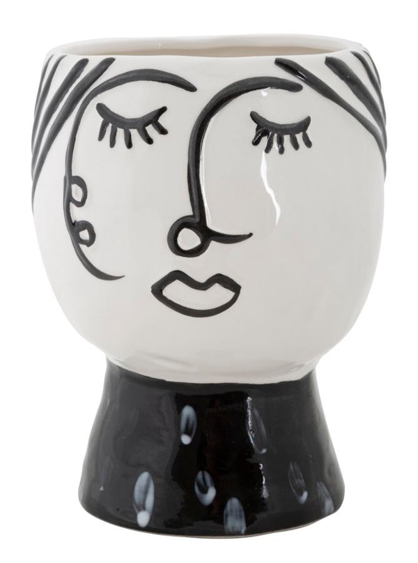 acquista Vase Pot Face Ø14x18,2 cm en Porcelaine Noire et Blanche