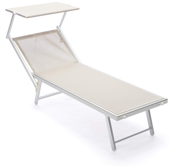 Transat de Jardin 183/190x61x38 cm en Aluminium et Textilène Beige prezzo