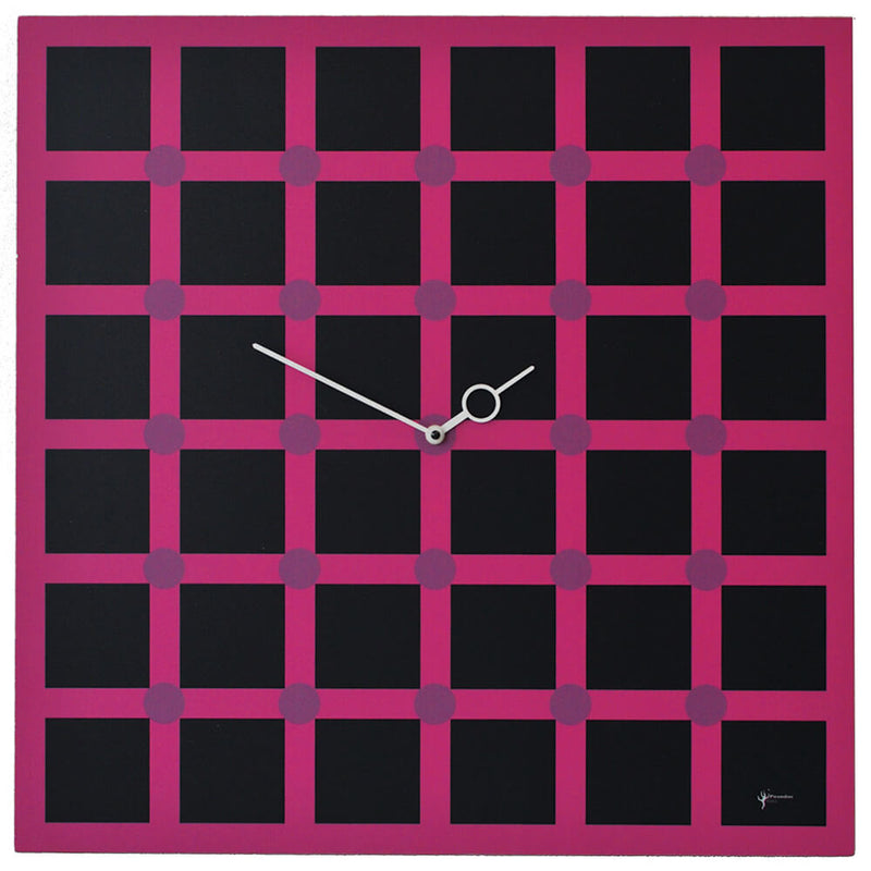 Orologio da Parete Quadrato 56X56Cm Pirondini Italia Optical N2 Nero e Fucsia-2