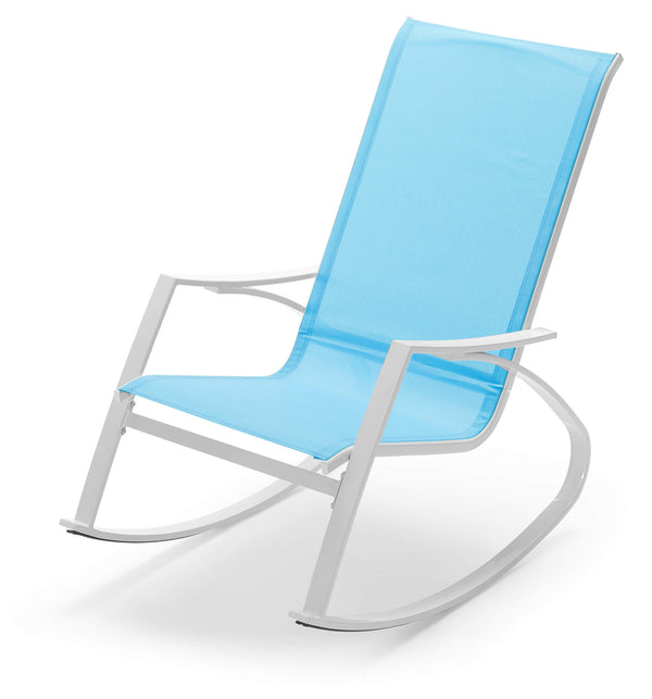 Fauteuil de jardin à bascule 99x60,5x97 cm en acier et textilène bleu online