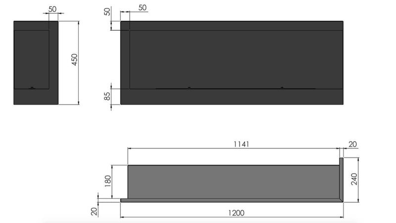 Camino a Bioetanolo da Incasso 120x45 cm  Corner 1200 Right Nero -1