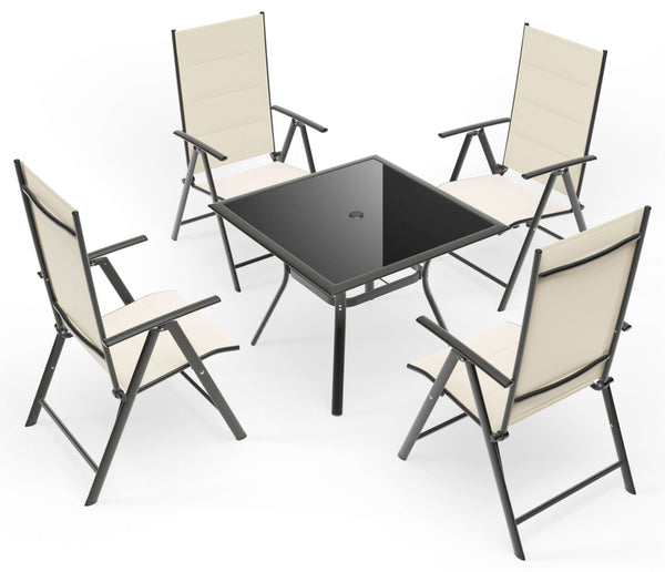 Ensemble de Table Basse et 4 Chaises de Jardin Pliantes en Fer et Textilène Taddei Alcor Noir et Beige prezzo