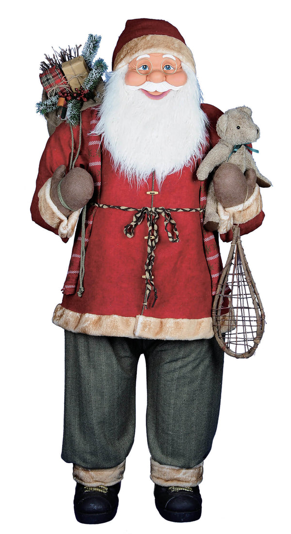 Marionnette Père Noël H180 cm avec cadeaux, ours et raquettes rouges et grises sconto