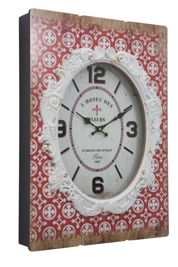 Orologio Shiny 42x7,5x58 cm MDF e Vetro Rosso e Bianco-4