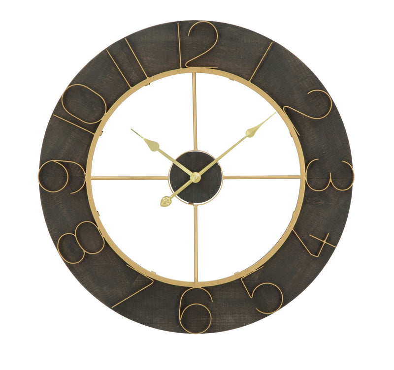 Orologio da Muro Dark Glam Ø70x5 cm in Ferro e MDF Nero e Oro-1