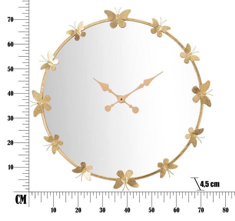 Orologio Glam Butterfly Ø75x4,5 Specchio Ø64 cm in Ferro Oro-6