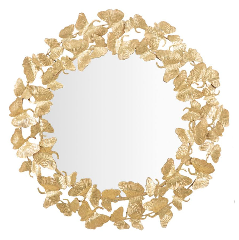 Specchio Foglie Round Ø87x2,5 cm in Ferro e MDF Oro-1