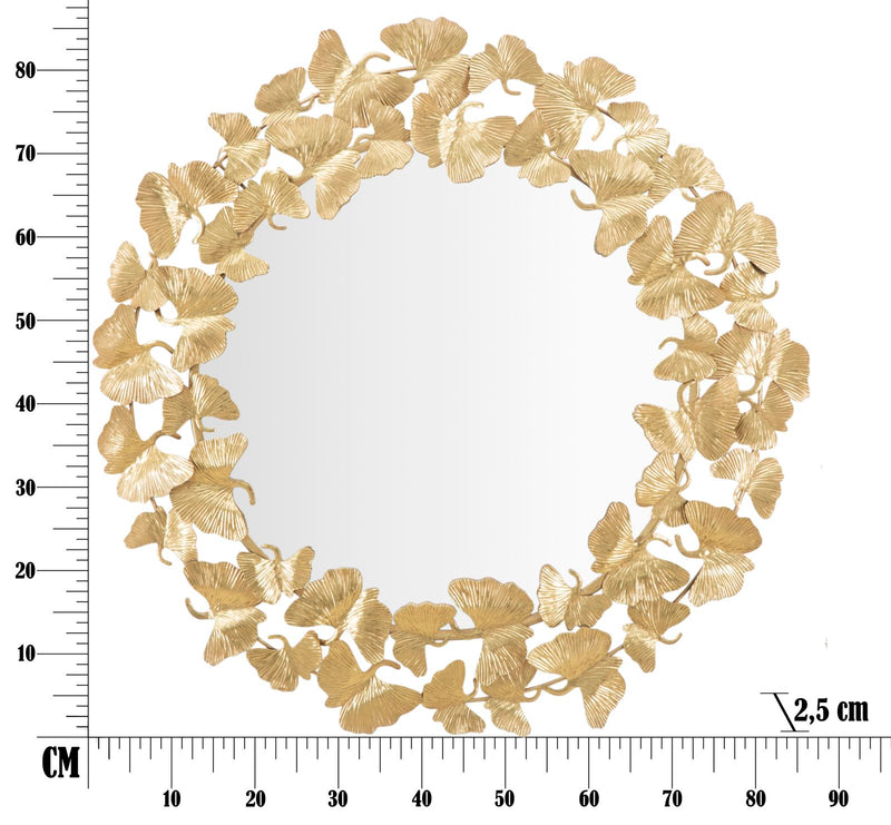 Specchio Foglie Round Ø87x2,5 cm in Ferro e MDF Oro-7