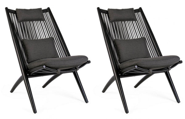 sconto Lot de 2 fauteuils Lounge 66x84x98h cm avec coussins Aloha New Black