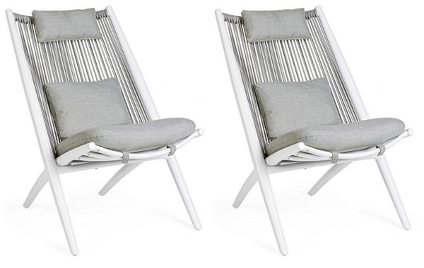 online Lot de 2 fauteuils Lounge 66x84x98h cm avec coussins Aloha New White