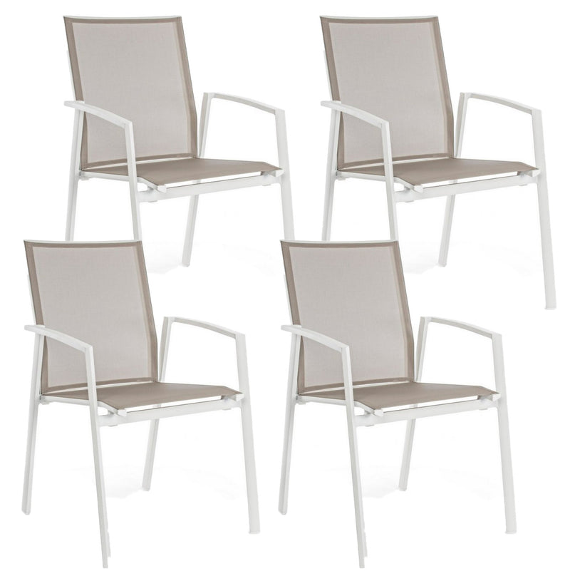 Set 4 Sedie da Giardino 57x57x87,5h cm con Braccioli Cruise Bianco-1