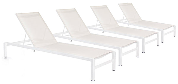 sconto Set 4 Lettini Prendisole da Giardino 78x195x90h cm con Ruote Konnor Bianco