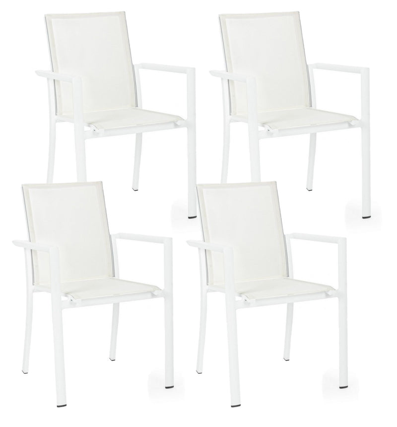 Set 4 Sedie da Giardino 56,2x60x88h cm con Braccioli Konnor Bianco-1