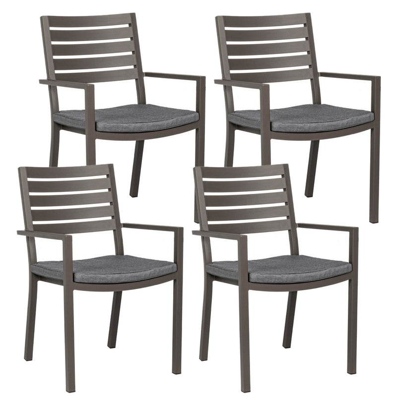 Set 4 Sedie da Giardino 55x56,5x86,5h cm con Braccioli e Cuscini Helina Coffee-1