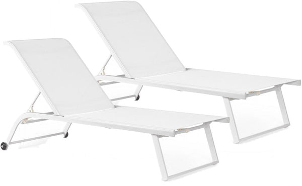 Set 2 Lettini Prendisole da Giardino 70x182x91,5h cm con Ruote Taylor Bianco sconto