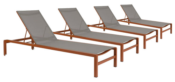 online Set 4 Lettini Prendisole da Giardino 78x195x90h cm con Ruote Konnor Terracotta