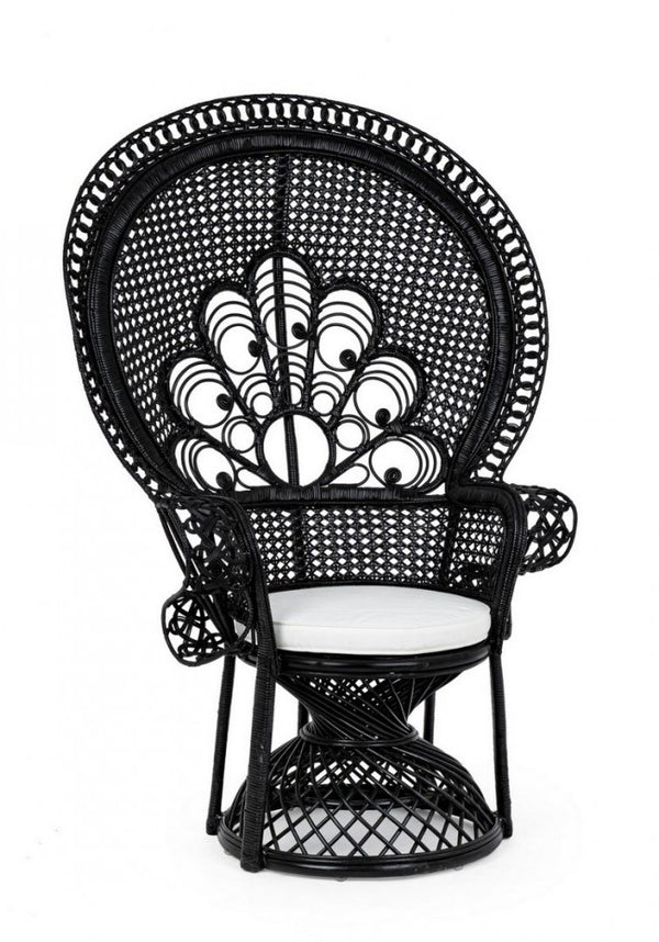 acquista Fauteuil Peacock avec coussins et coussin en fibre naturelle noire