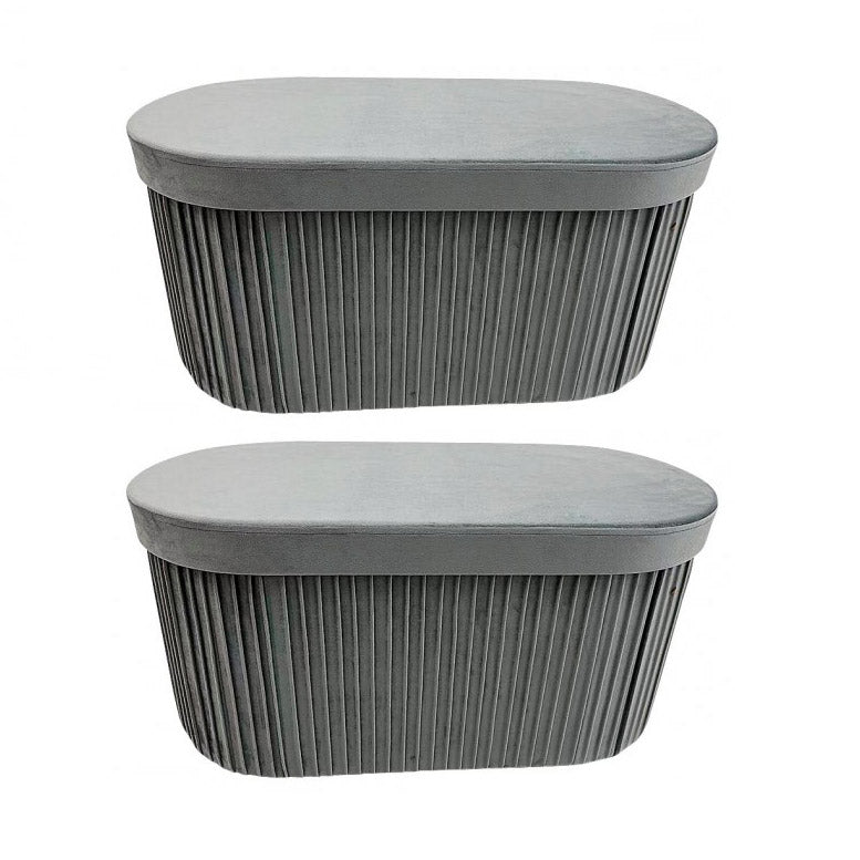 Set 2 Pouf Contenitore 76x38x38 cm Jocelyn in Velluto Grigio-1