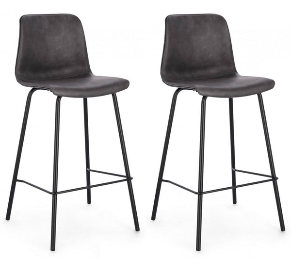 Lot de 2 tabourets 38x44,5x93 cm Kyra en simili cuir anthracite vintage online