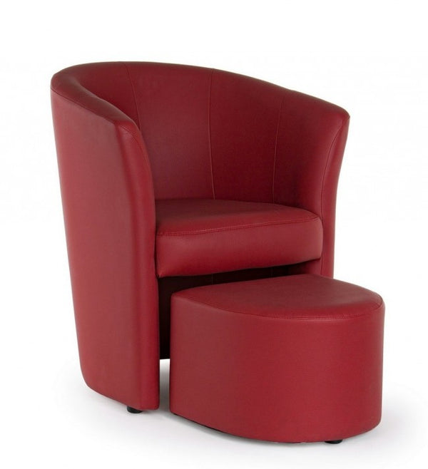 Fauteuil Rita avec Pouf en Similicuir Rouge online