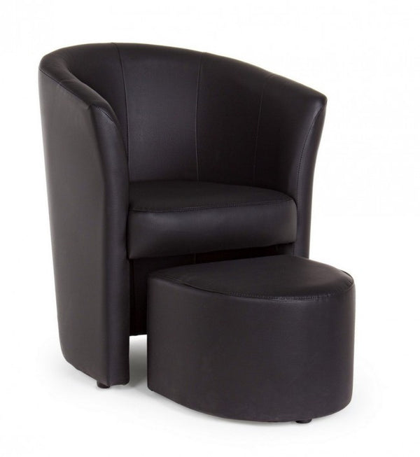 Fauteuil Rita avec pouf en similicuir noir sconto