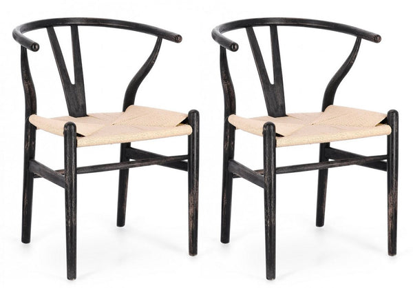 sconto Lot de 2 chaises Artas 50x41x77 cm en bois noir et naturel