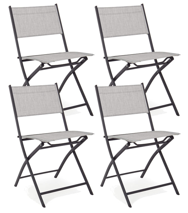 online Lot de 4 Chaises de Jardin 46x58x80 cm en Acier et Textilène Martinez Gris Clair