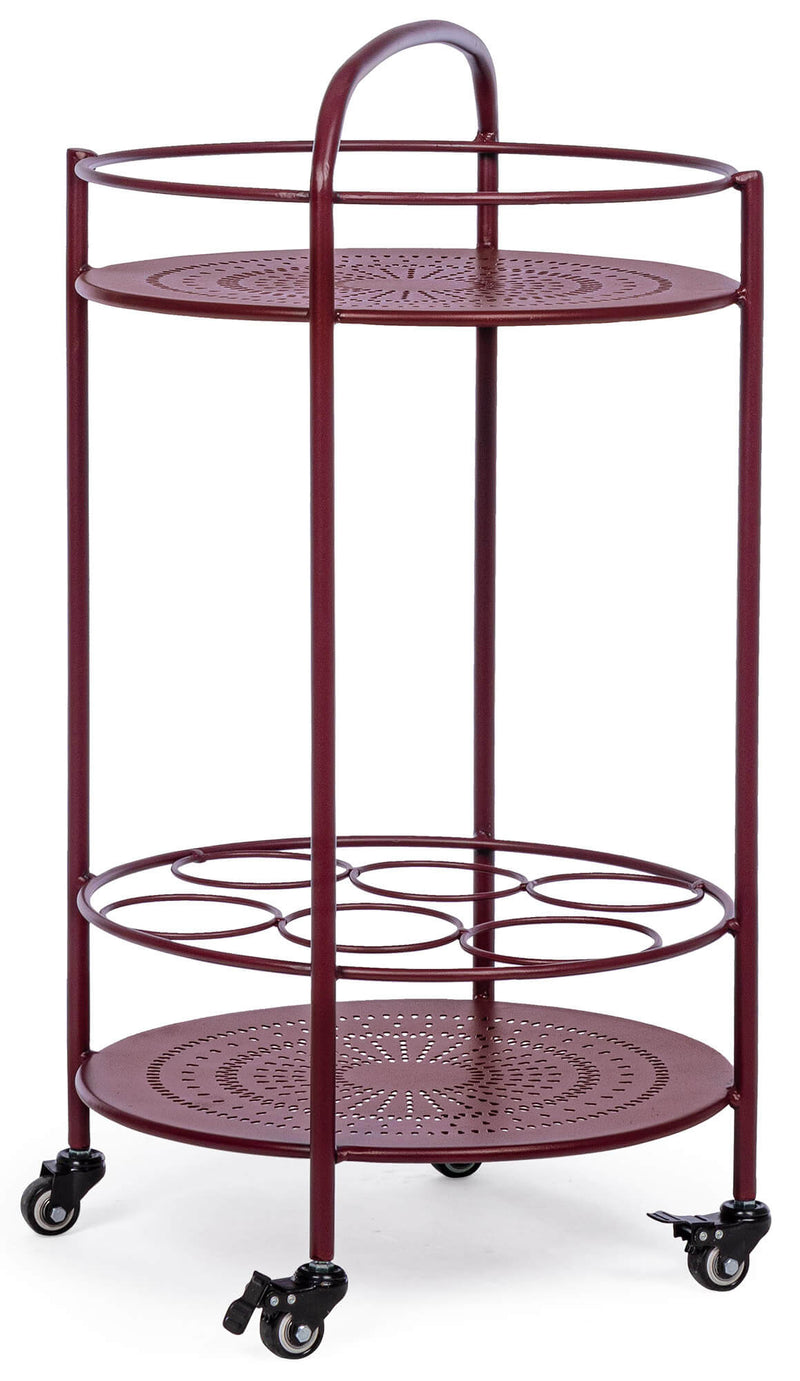 Carrello da Cucina 45x81 cm con Portabottiglie e Ruote in Acciaio Bordeaux-1