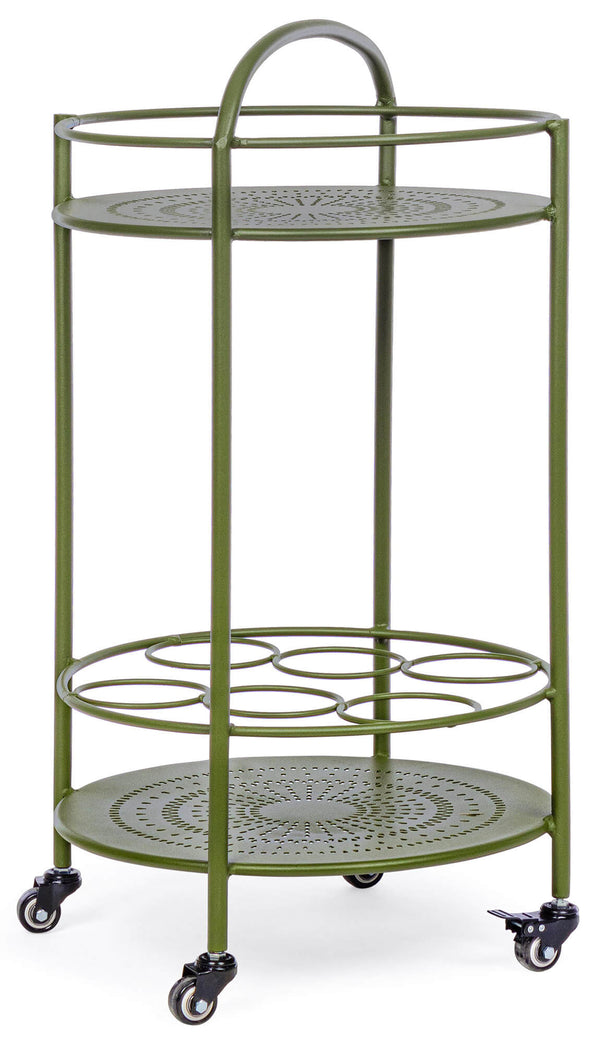 Chariot de cuisine 45x81 cm avec porte-bouteille et roues en acier vert acquista