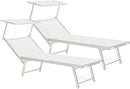 Set 2 Lettini Prendisole da Giardino 71x186x106,5h cm Cross con Tettuccio Text Bianco -1