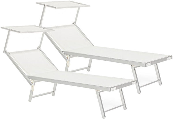 Set 2 Lettini Prendisole da Giardino 71x186x106,5h cm Cross con Tettuccio Text Bianco acquista