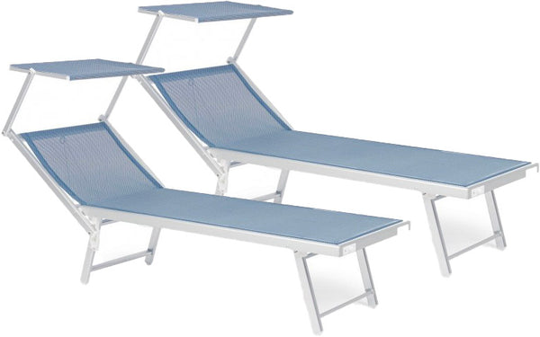 Set 2 Lettini Prendisole da Giardino 71x186x106,5h cm Cross con Tettuccio Text Blu Mix online