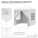 Gazebo da Giardino Pieghevole 2x2m con 4 Pareti Rimovibili in Poliestere e Acciaio Bianco-5