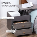 Comodino 2 Cassetti e Ruote con Piano Sollevabile 50x40x50 cm in Legno Grigio-5