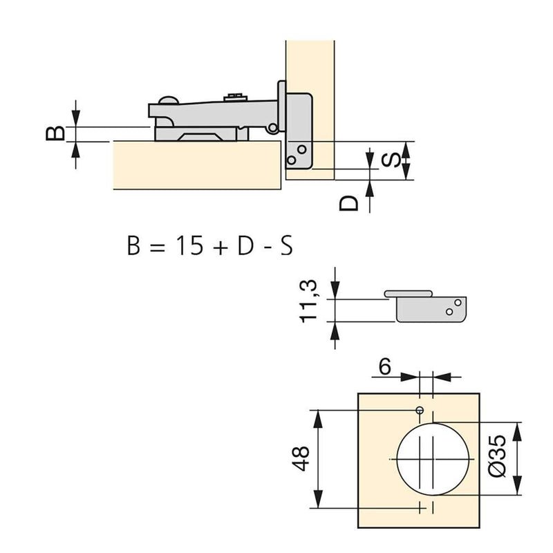 Cerniera a Scodellino 35 mm Collo Dritto Chiusura Ammortizzata 100° Basette Euro 20 Pezzi Emuca-2