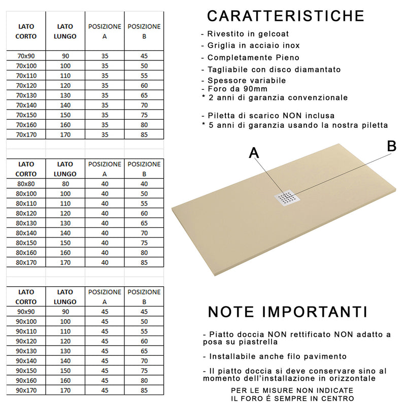 Piatto Doccia in Pietra Bonussi Ardesia Stone Central Crema Varie Misure-3