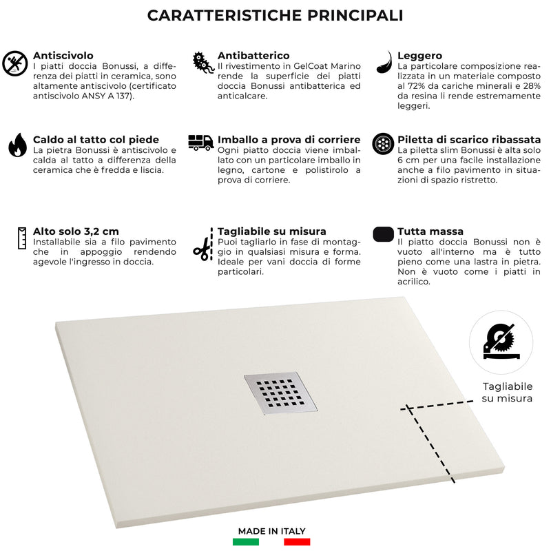 Piatto Doccia in Pietra Bonussi Ardesia Stone Central Crema Varie Misure-4