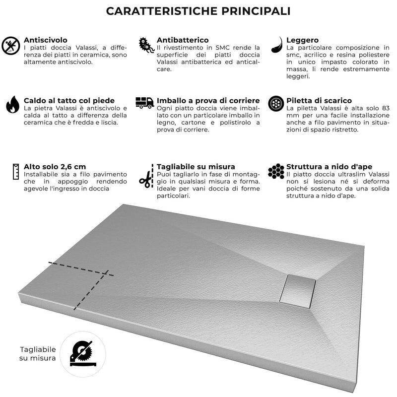 Piatto Doccia Effetto Pietra Bonussi Slate Stone Grigio Chiaro Varie Misure-4