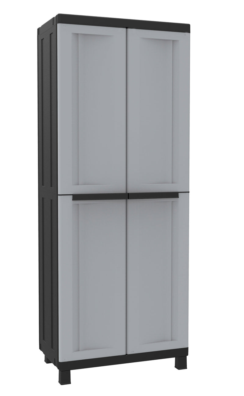 Armadio Portascope Modulare da Esterno 68x39x170 cm 2 Ante 4 Ripiani in Polipropilene Twist Grigio e Nero-1