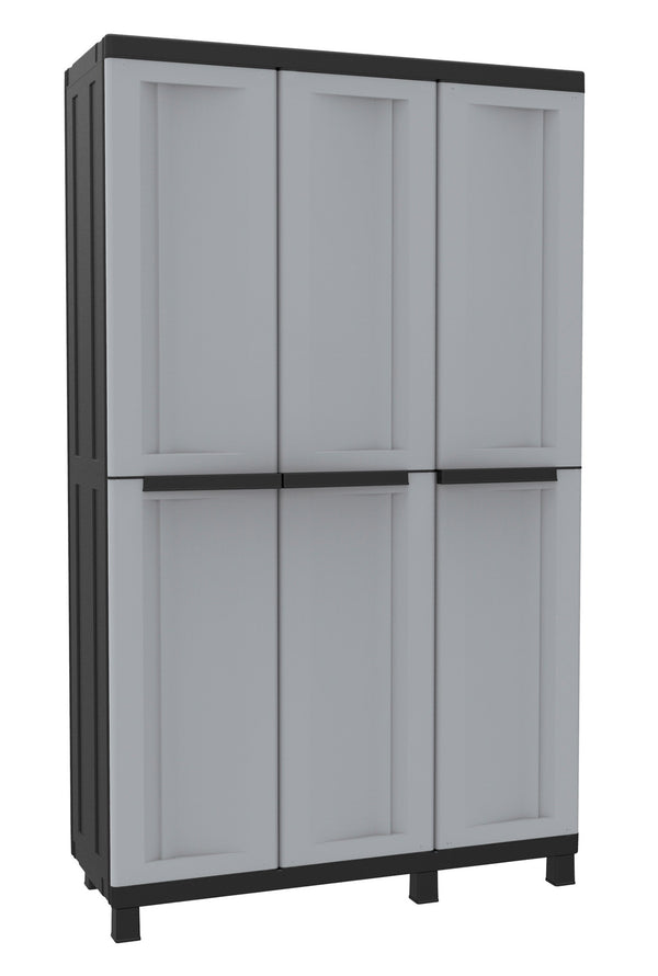 sconto Meuble à balais modulable d'extérieur 102x39x170 cm 3 portes 3 étagères en polypropylène Twist gris et noir