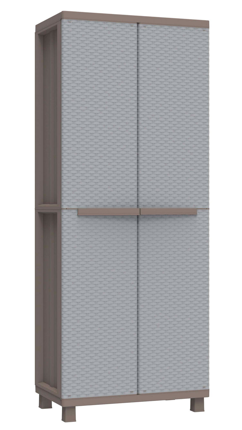 Armadio Portascope Modulare da Esterno 68x37,5x170 cm 2 Ante 4 Ripiani in Polipropilene Jrattan Tortora e Grigio-1