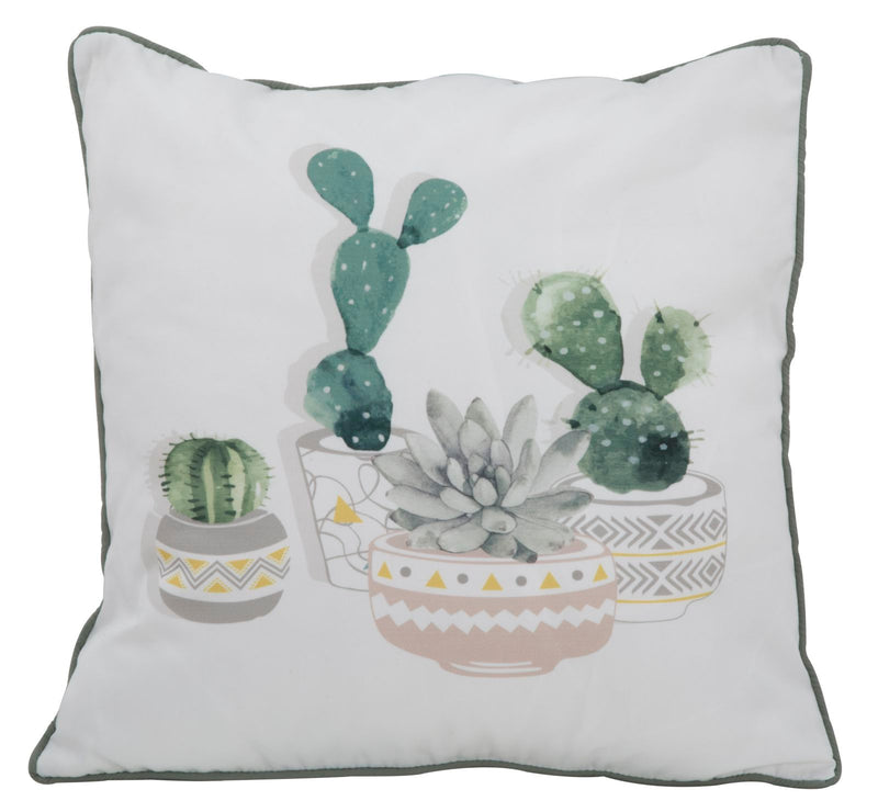 Cuscino Cactus 45x45 cm Poliestere Bianco e Verde-1