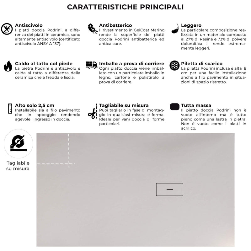 Piatto Doccia in Pietra Bonussi Manila Bianco Varie Misure-4