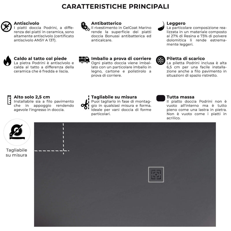 Piatto Doccia in Pietra Bonussi Canton Antracite Varie Misure-4