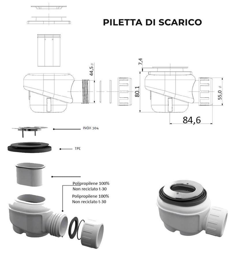 Piatto Doccia in Pietra Bonussi Manila Grigio Chiaro Varie Misure-9