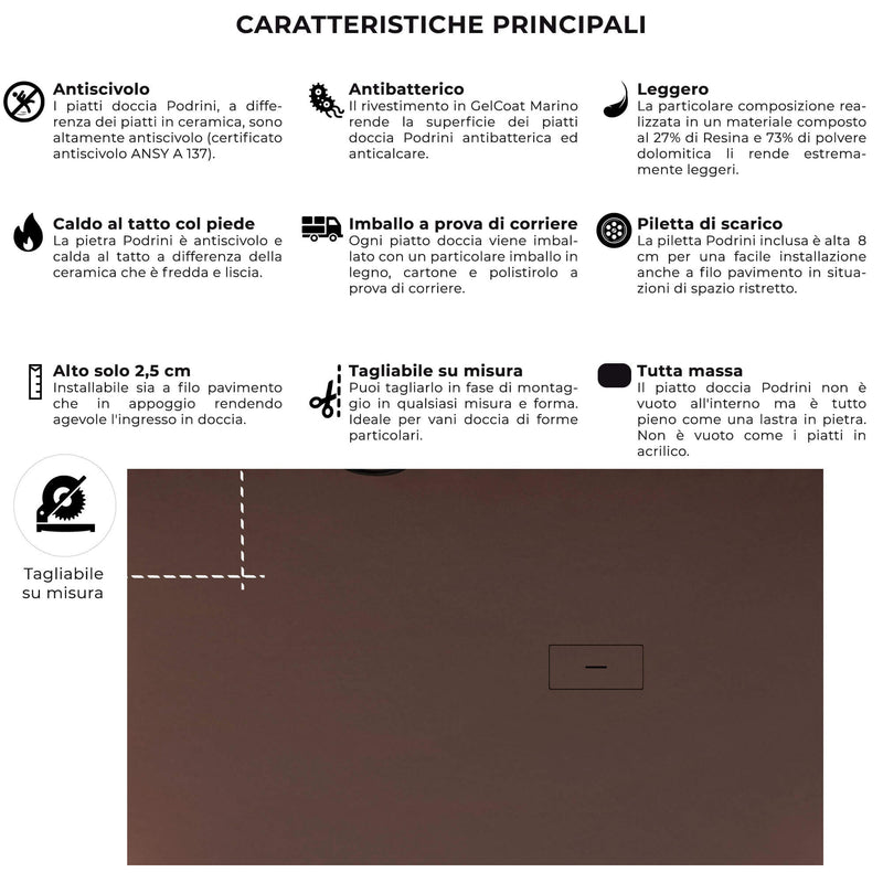 Piatto Doccia in Pietra Bonussi Manila Marrone Varie Misure-4